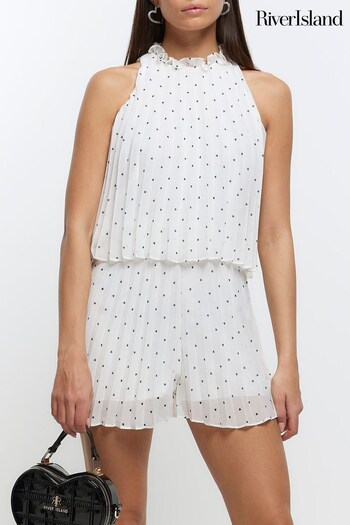 River Island White Pleated Layer Playsuit (810584) | £49