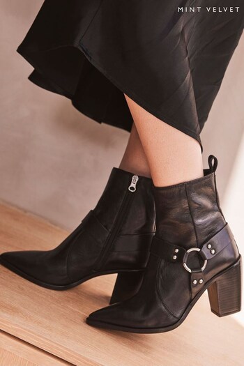 Mint Velvet Black Leather Cowboy Boots (810687) | £159