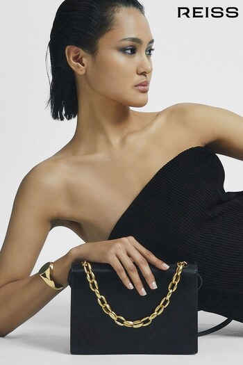 Reiss Black Sloane Leather Chain Handbag (811015) | £198