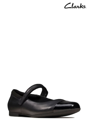 Clarks Black Multi Fit Leather Scala Gem Youth Shoes (811024) | £40 - £42