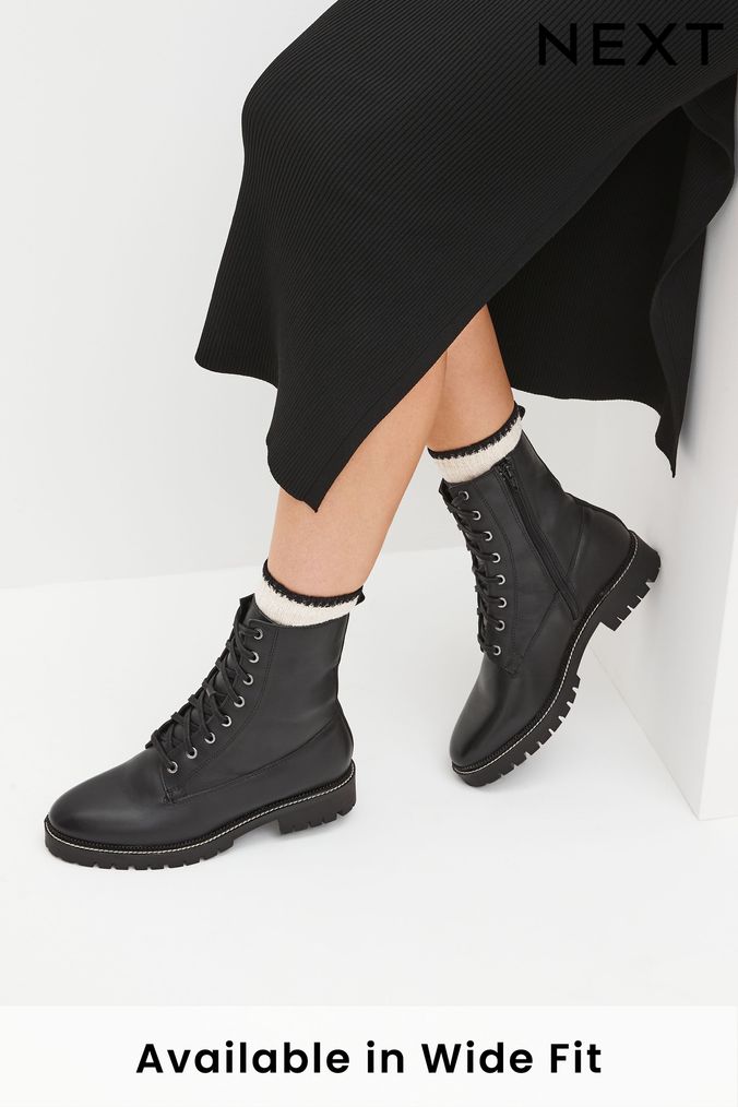 Black Regular/Wide Fit Forever Comfort® Leather Lace-Up Boots (811327) | £65