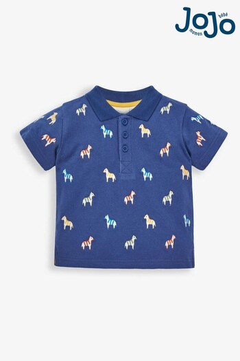 JoJo Maman Bébé Indigo Kids' Zebra Embroidered Polo Shirt (811465) | £15