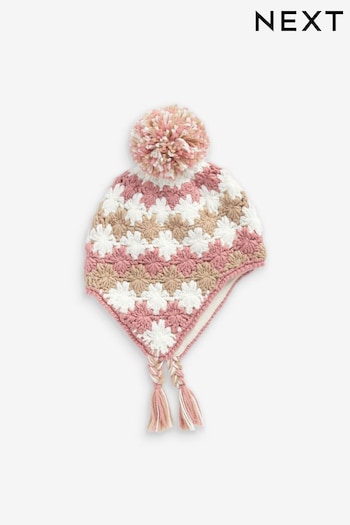 Neutral/Blush Pink Crochet Trapper Hat (3mths-13yrs) (811480) | £11 - £14