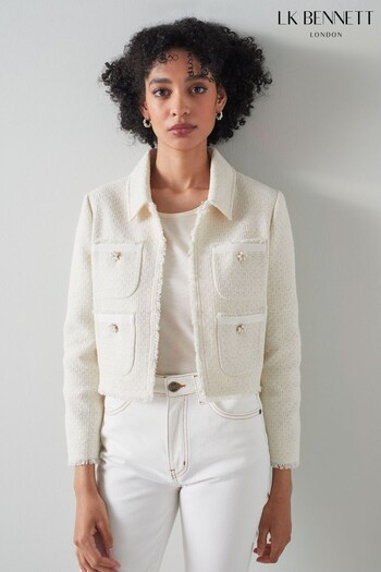 LK Bennett Cream Recycled Cotton Tweed Jacket (811637) | £359