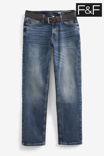F&F Blue Straight Belted Mac Mid Jeans (812327) | £31