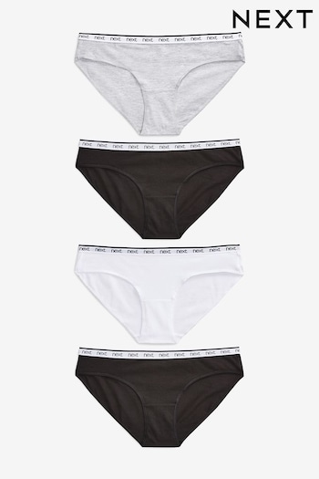 White/Black/Grey Bikini Cotton Rich Logo Knickers 4 Pack (812335) | £16