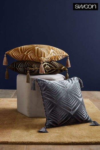 Swoon Charcoal Grey Waltz Feather Filled Velvet Cushion (812358) | £42
