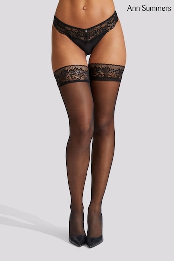 Ann Summers Black Scallop Edged Lace Top Hold-Ups (812445) | £12