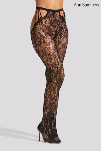Ann Summers Black Lace Strappy Crotchless Tights (812460) | £12