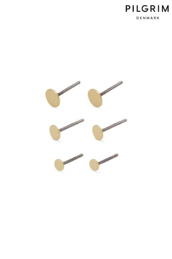 PILGRIM Gold Recycled Norma Classic Stud Earrings 3-in-1 Set (812611) | £15