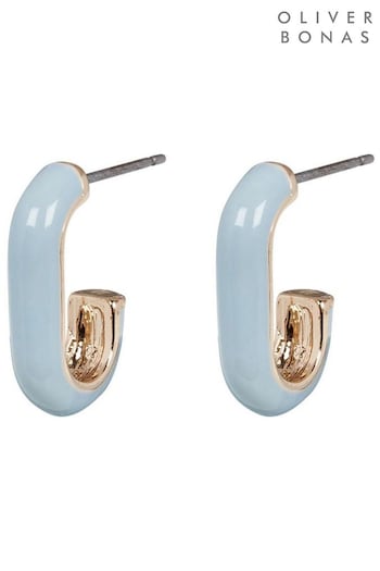 Oliver Bonas Mini Grey Amaya Enamel Hoop Earrings (812615) | £13