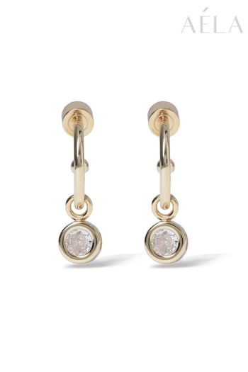 Aela Gold Tone Diamond Simulant Hoops Drop Earrings (812687) | £18.50
