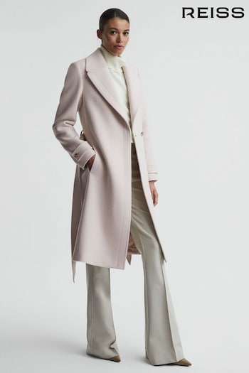 Reiss Neutral Tor Petite Relaxed Wool Blend Belted Coat (812890) | £378