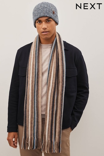 Neutral/Blue Stripe Knitted Scarf (812967) | £15