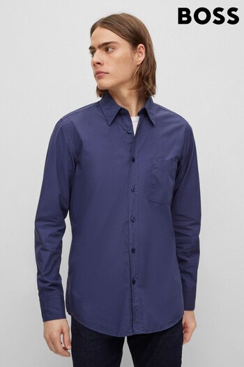 BOSS Dark Blue Regular Fit Shirt in Organic Cotton Poplin (812997) | £79