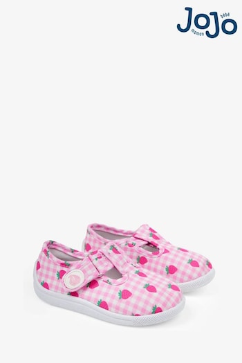 JoJo Maman Bébé Pink Girls' Strawberry Canvas Summer Shoes sandals (813038) | £17
