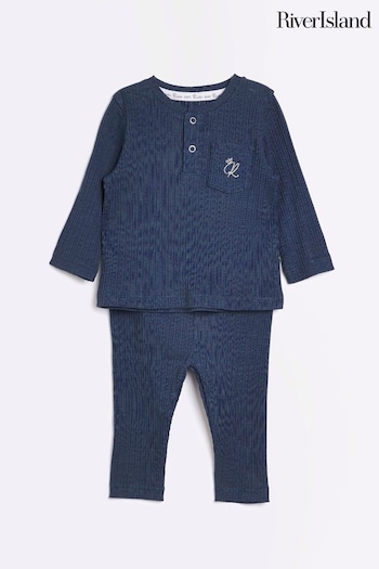 River Island Navy Blue Baby candeggiato Pocket Long Sleeve Rib Set (813113) | £14
