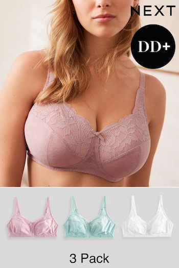 White/Mint Green/Purple Total Support Non Pad Non Wire Full Cup Lace Bras 3 Pack (813871) | £46