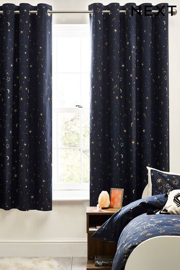 Navy Blue Constellation Eyelet Blackout curtains (813893) | £36 - £66