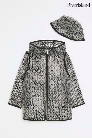 River Island Black Girls Monogram Raincoat and Hat (813975) | £35 - £46