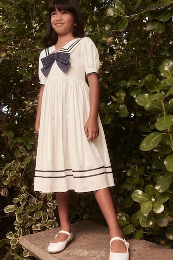 Laura Ashley Ecru/Navy Sailor Midi Dress (814134) | £48 - £52