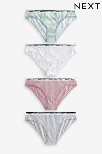 White/Grey/Pink/Green Bikini Cotton Rich Logo Knickers 4 Pack (814257) | £17