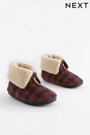 Red Fleece Check Zip Boot Slippers (814495) | £26