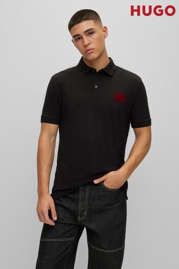 HUGO Dereso V-Neck Black Collared Polo Shirt (814519) | £99