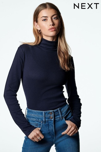 Navy Long Sleeve Ribbed Roll Neck Top (814639) | £13.50