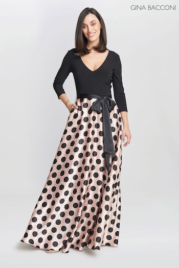 Gina Bacconi Pink Esther Spot Print Satin And Jersey Dress (814950) | £260