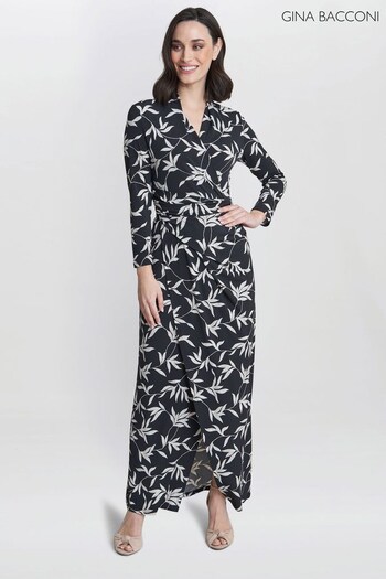 Gina Bacconi Jade Jersey Wrap Black Maxi Dress (814999) | £150