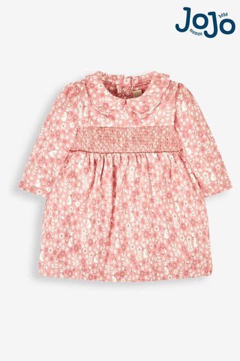 JoJo Maman Bébé Pink Bunny Floral Girls' Smocked Peter Pan Dress (815019) | £24.50