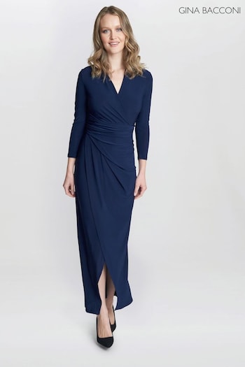 Gina Bacconi Blue Hilary Jersey Wrap Maxi Dress (815025) | £140