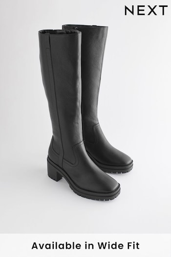Black Forever Comfort® Block Heel Chunky Knee High retail Boots (815047) | £65