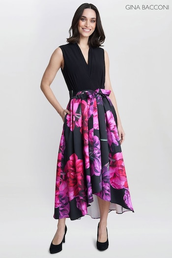 Gina Bacconi Annabelle Printed High Low Black Dress (815331) | £270