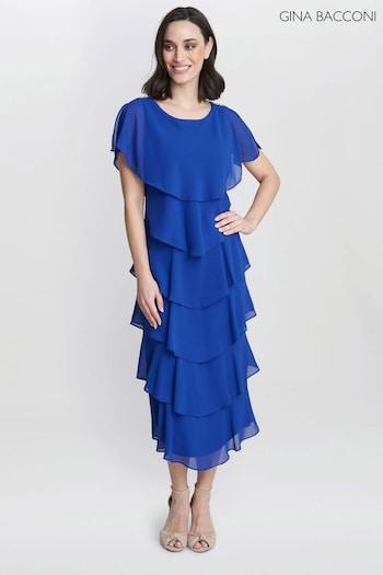 Tessa Midi Tiered Dress With Shoulder Trim (815369) | £240
