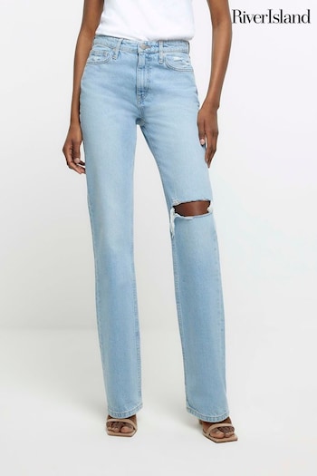 River Island Blue High Rise Straight Ripped Jeans (815718) | £52