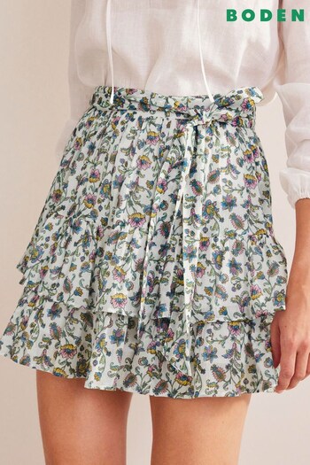 Boden Cream Tie-Waist Tiered Floral Mini Skirt (815842) | £70