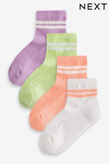 Purple, White and Green 4 Pack Cotton Rich Cushioned Footbed Low Cropped Ribbed Socks (816026) | £6 - £8