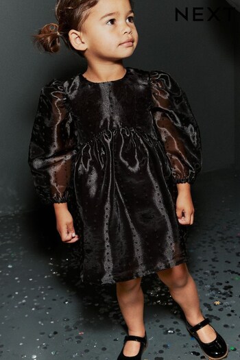 Black Dobby Organza Volume Sleeve Dress (12mths-8yrs) (816077) | £18 - £24