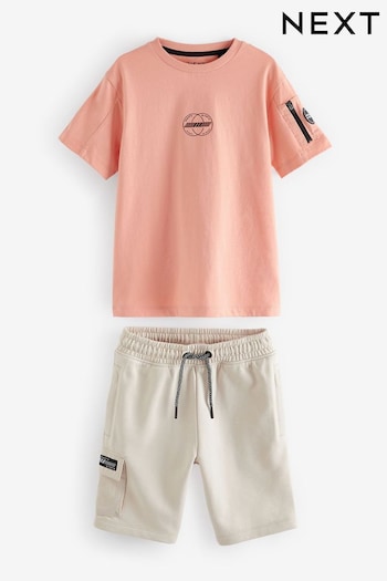 Coral/Stone Utility T-Shirt and Shorts Set (3-16yrs) (816299) | £16 - £24
