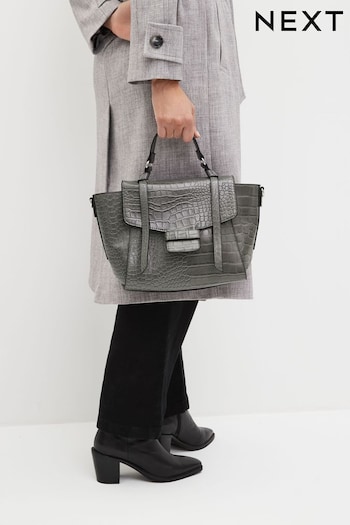 Grey Croc Effect Handheld Bag (816345) | £34