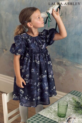 Laura Ashley Navy Organza Puff Sleeve Dress (816455) | £45 - £47