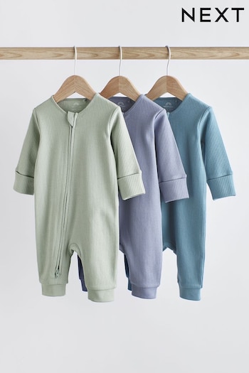 Blue / Grey Baby Plain Footless Zipped Sleepsuits 3 Pack (0-3yrs) (816625) | £16 - £18