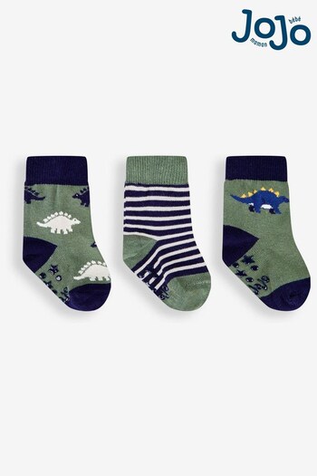 JoJo Maman Bébé Khaki 3-Pack Stegosaurus Socks (816695) | £9.50