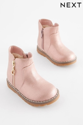 Pink Shimmer Wide Fit (G) Warm Lined Tassel Detail Zip Boots (816784) | £27 - £31
