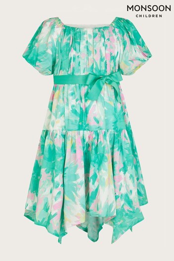 Monsoon Green Palm Print Hanky Hem Dress (816904) | £30 - £35