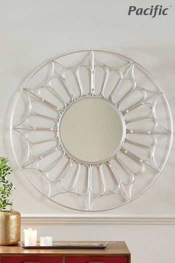 Pacific Silver Metal Frame Round Wall Mirror (816934) | £170