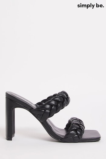 Simply Be Extra Wide Fit Sandra Plaited Heeled Black Sandals (817011) | £37