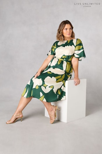 Live Unlimited Curve Green Floral Kimono Style Belted Dress (817014) | £89